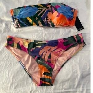 Palisades Beach Club Tropical Floral Bandeau Bikini Set NWT Large Multi-Color